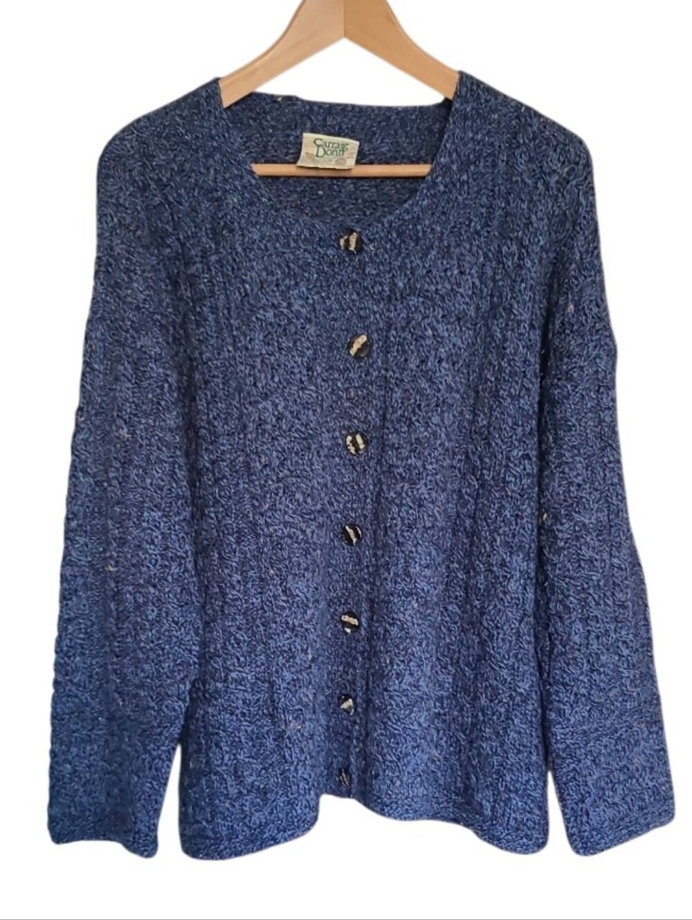 Carraig Donn 100% Irish Wool Navy Button-Front Sweater Cardigan Made In Ireland